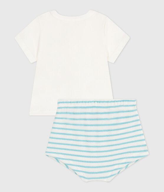 Conjunto de dos piezas de algodón con parte inferior a rayas para recién nacido azul MARSHMALLOW/ AQUATIC