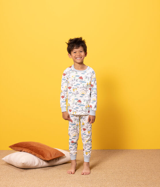 Pijama de algodón de explorador para niño/niña blanco MARSHMALLOW/blanco MULTICO