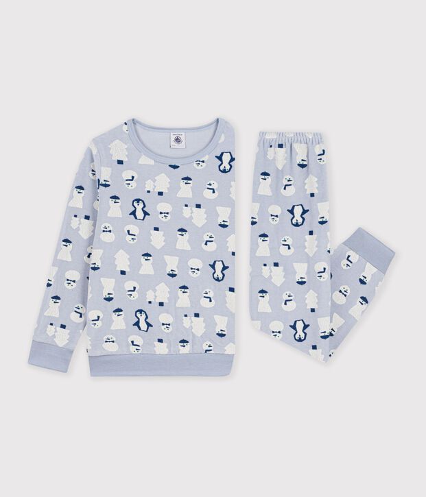 Pijama infantil de terciopelo con estampado de mu&ntilde;ecos de nieve azul/multicolor