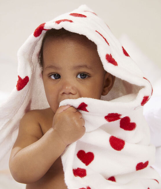Capa de baño con corazones de rizo de bebé blanco MARSHMALLOW/rojo TERKUIT