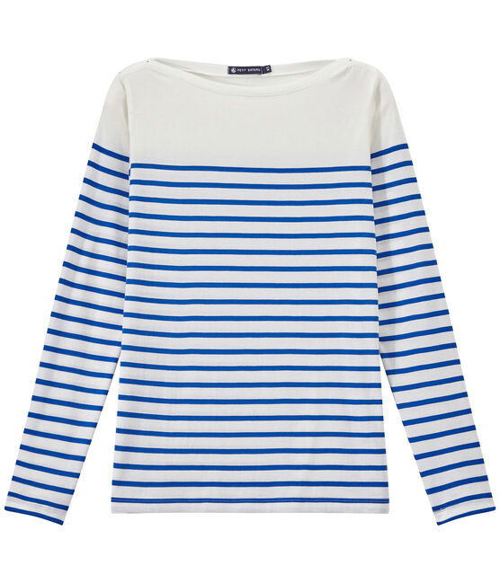 Camiseta de manga larga de rayas para mujer blanco MARSHMALLOW/azul PERSE