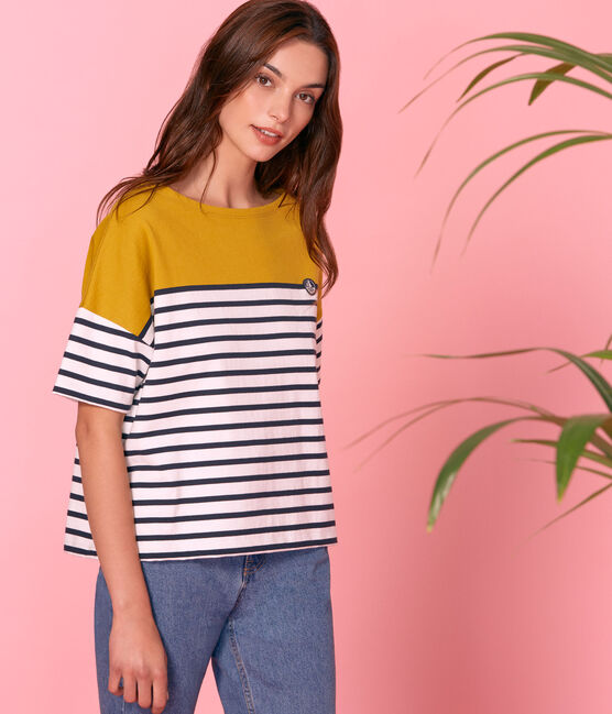 Jersey marinero manga corta para mujer amarillo BAMBOO/blanco MARSHMALLOW/ SMOKING