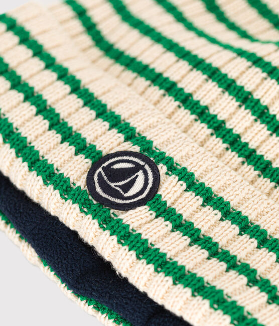 Gorro infantil de punto tricotado con forro polar a rayas verde AVALANCHE/ JARDIN
