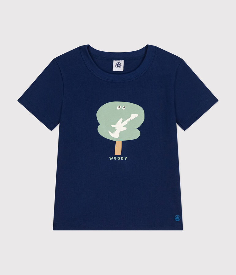 Camiseta de manga corta de punto fino para ni&ntilde;o azul