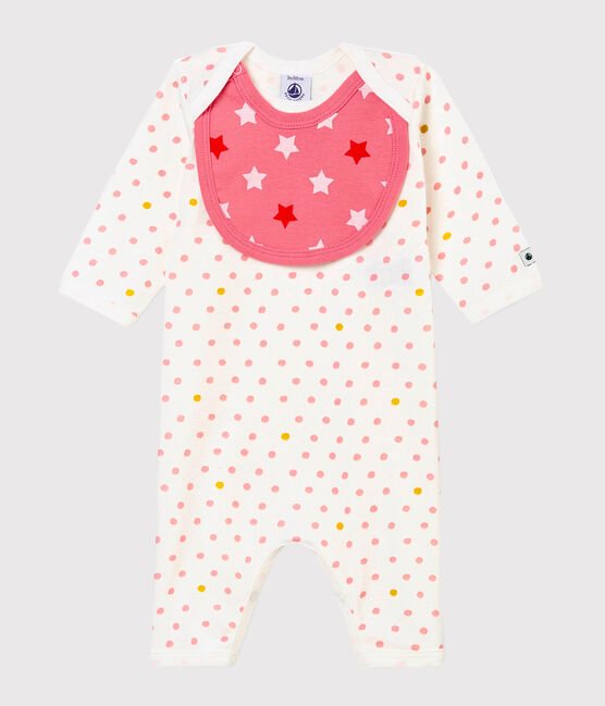 Pelele sin pies y babero para bebé niña blanco MARSHMALLOW/blanco MULTICO