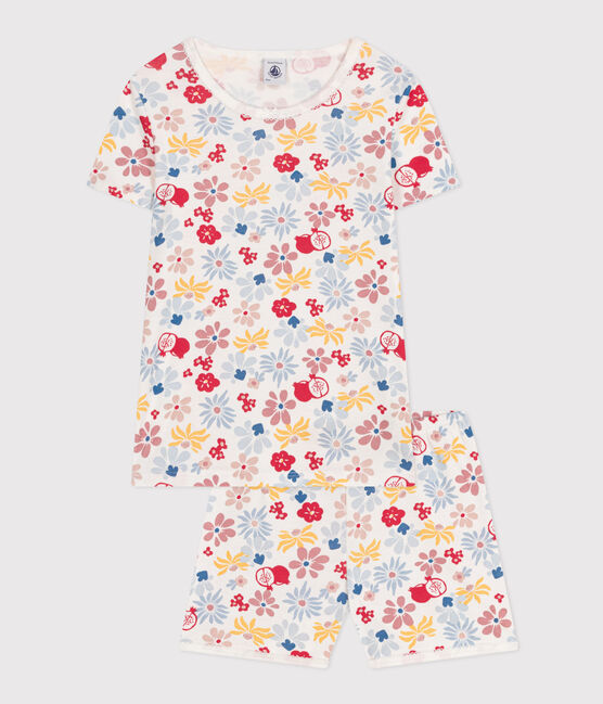 Pijama corto infantil de algodón con estampado de flores blanco MARSHMALLOW/blanco MULTICO