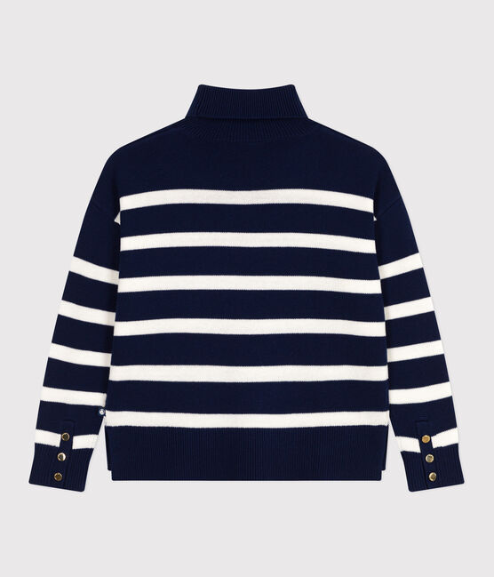 Jersey de cuello alto de lana y algodón a rayas para mujer azul SOIR/ MARSHMALLOW