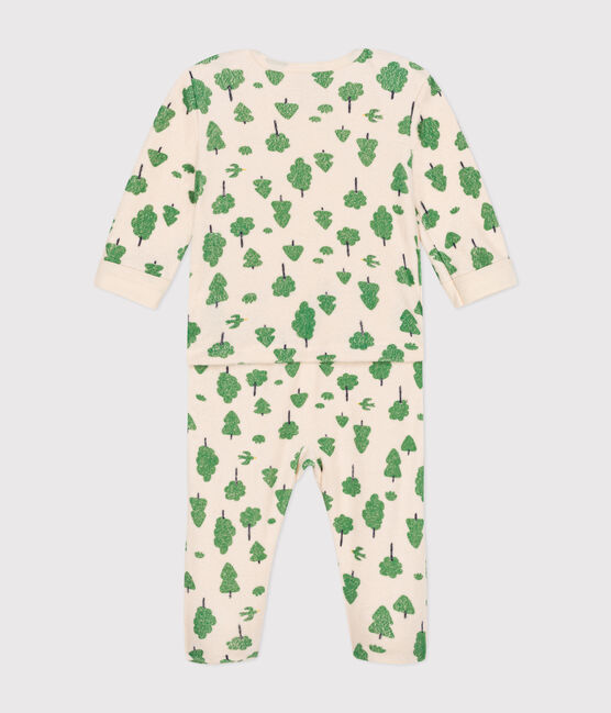 Pijama de tejido de rizo cepillado con estampado de árboles para bebé blanco AVALANCHE/ MULTICO