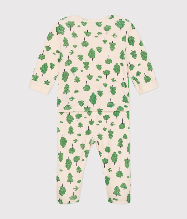 Pijama de tejido de rizo cepillado con estampado de &aacute;rboles para beb&eacute; crudo/multicolor