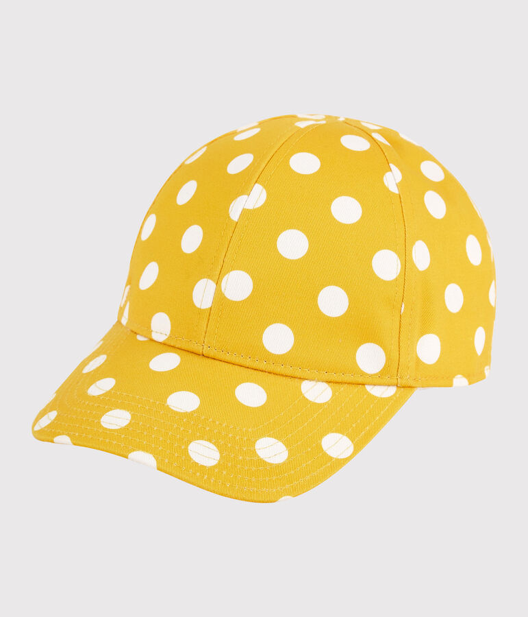 Gorra con estampado de lunares de ni&ntilde;a amarillo/blanco