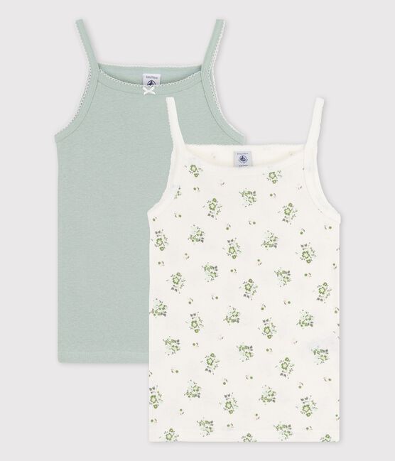 Juego de 2 camisas de tirantes de flores de algodón y lino de niña variante 1