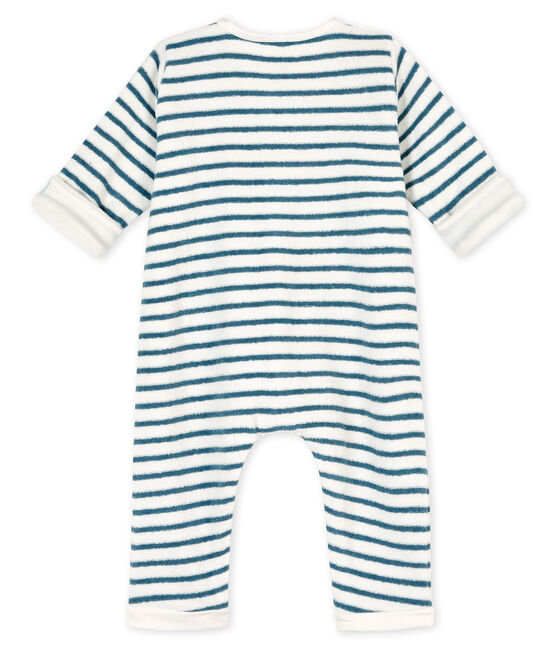 Buzo largo a rayas para bebé de esponja de tejido de rizo afelpado muy cálido blanco MARSHMALLOW/azul ASTRO