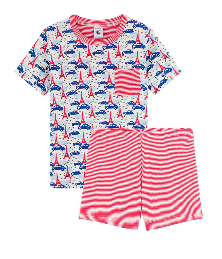 Pijama corto de punto para ni&ntilde;o blanco/multicolor