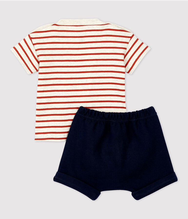 Conjunto de 2 piezas a rayas de algod&oacute;n ecol&oacute;gico de beb&eacute; beige/marron