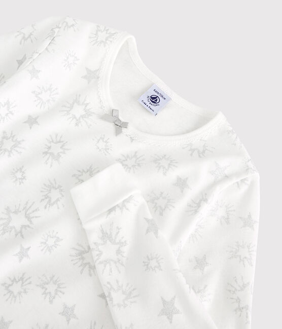 Pijama snugfit con estampado de estrellas con purpurina de niña de algodón blanco MARSHMALLOW/blanco MULTICO