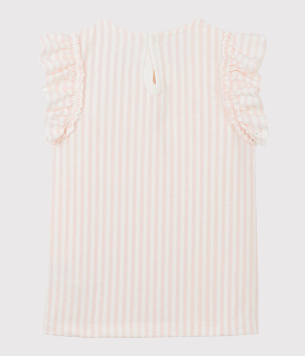 Camiseta de manga corta de punto de ni&ntilde;a rosa/blanco