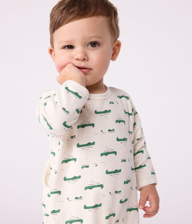 Pijama de felpa cepillada con abertura en la espalda y estampado de cocodrilo para beb&eacute; crudo/multicolor