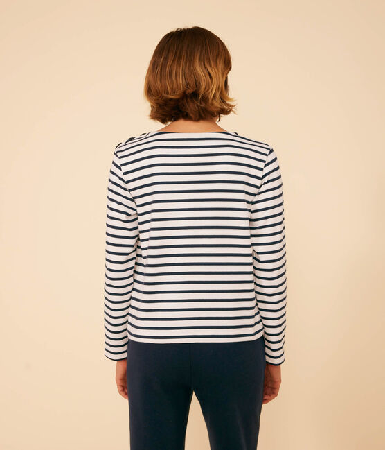 Marinera de algodón con botones para mujer blanco MARSHMALLOW/azul SMOKING