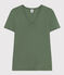 Camiseta La Icónica lisa de algodón con cuello de pico para mujer verde CROCO