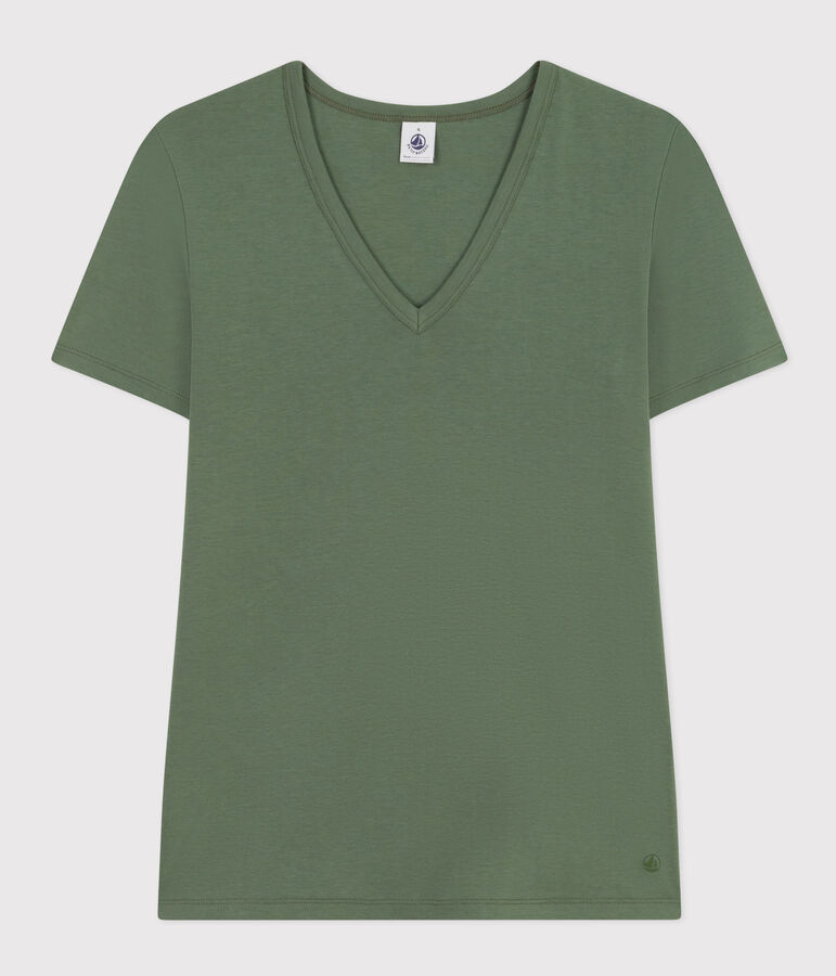 Camiseta La Ic&oacute;nica lisa de algod&oacute;n con cuello de pico para mujer verde