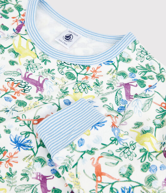 Pijama con estampado de jungla de niño de tejido tubular blanco MARSHMALLOW/blanco MULTICO