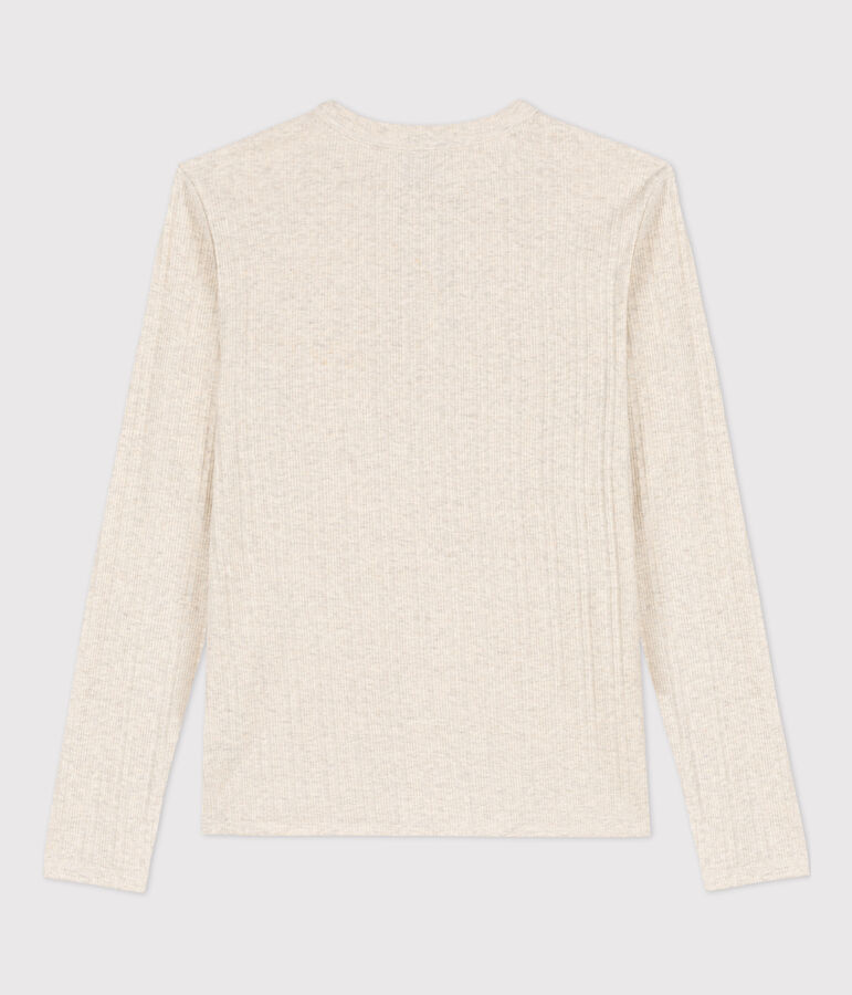 Camiseta con cuello tunecino para mujer beige