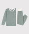 Pijama de rizo de algodón milrayas para niño/niña verde VALLEE/blanco MARSHMALLOW