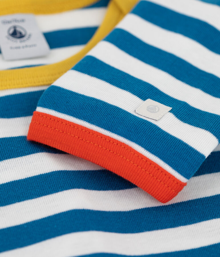 Pelele sin botones de presi&oacute;n y sin pies a rayas azules de beb&eacute; de algod&oacute;n azul/blanco