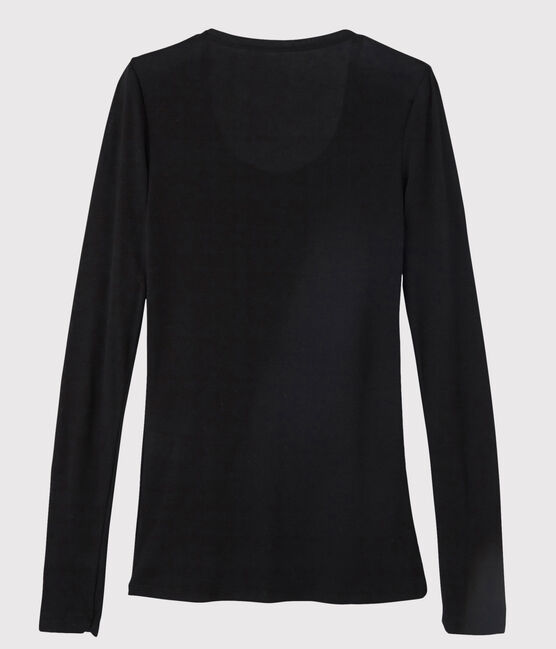 Camiseta de canalé ligero de mujer negro NOIR