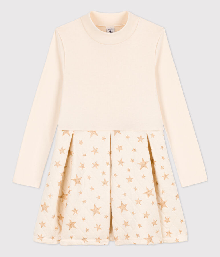 Vestido de dos materiales de manga larga para ni&ntilde;a crudo AVALANCHE