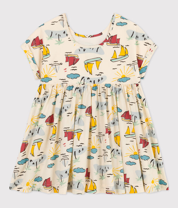 Vestido de popelina de manga corta para ni&ntilde;a crudo/multicolor