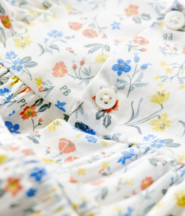 Vestido y braguita bloomer con estampado de flores de popelina de beb&eacute; blanco/multicolor