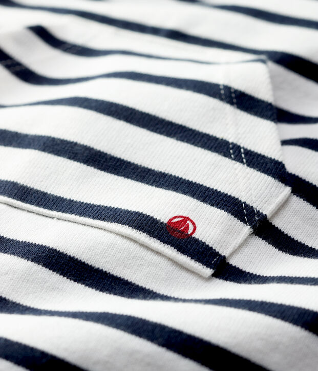 Mono corto de jersey grueso org&aacute;nico para beb&eacute; blanco/azul