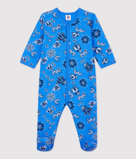 Pelele de bebé con motivo de bandana de algodón orgánico azul BRASIER/blanco MULTICO