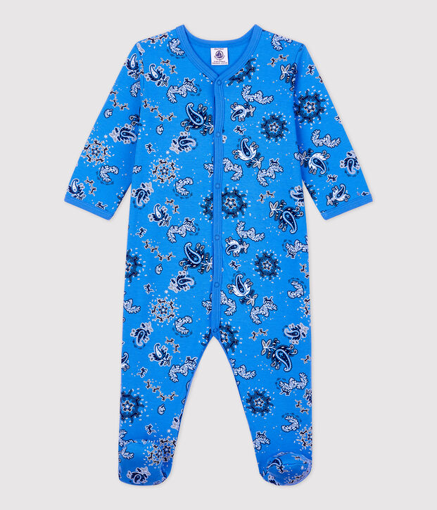 Pelele de beb&eacute; con motivo de bandana de algod&oacute;n org&aacute;nico azul/multicolor