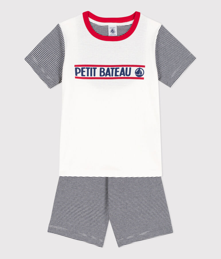 Pijama corto Petit Bateau de algod&oacute;n para ni&ntilde;o/ni&ntilde;a azul/blanco