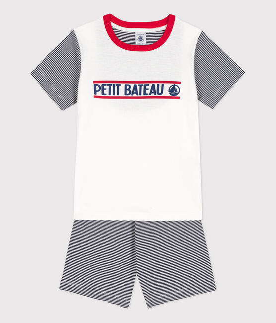 Pijama corto Petit Bateau de algodón para niño/niña azul SMOKING/blanco MARSHMALLOW