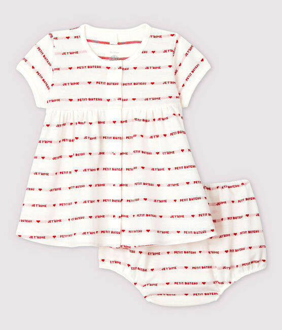Vestido de manga corta con braguitas bloomer de bebé niña en jacquard de algodón ecológico blanco MARSHMALLOW/rojo TERKUIT