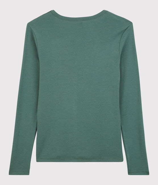 Camiseta de cuello de pico emblemática de algodón de mujer verde VALLEE