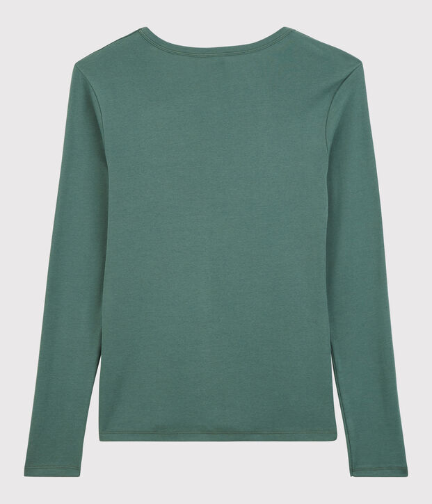 Camiseta de cuello de pico emblem&aacute;tica de algod&oacute;n de mujer verde