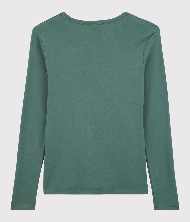 Camiseta de cuello de pico emblem&aacute;tica de algod&oacute;n de mujer verde