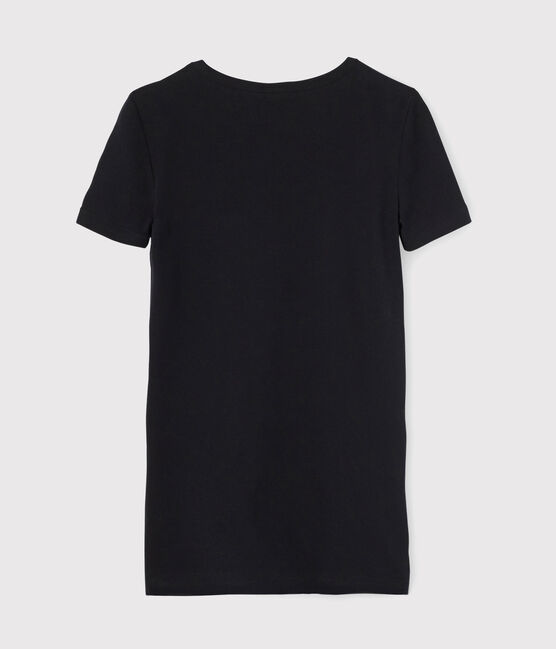 Camiseta de cuello de pico emblemática de algodón de mujer azul SMOKING