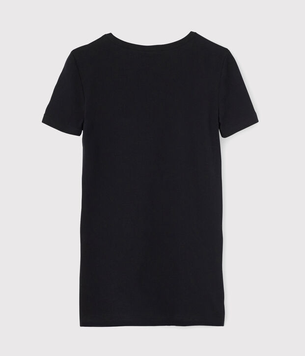 Camiseta de cuello de pico emblem&aacute;tica de algod&oacute;n de mujer azul