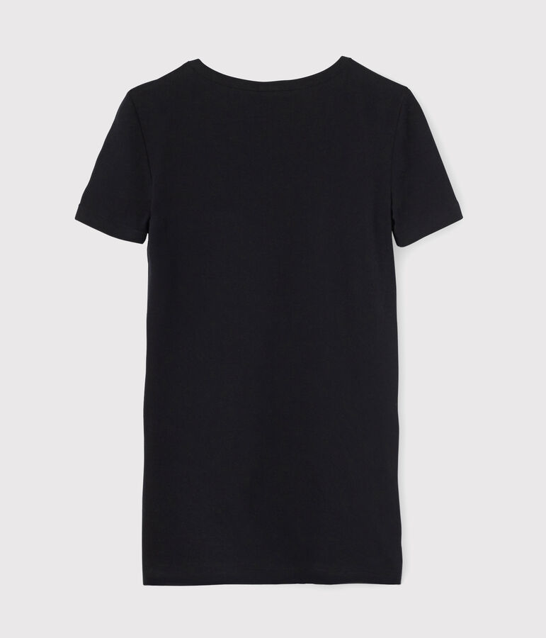 Camiseta de cuello de pico emblem&aacute;tica de algod&oacute;n de mujer azul