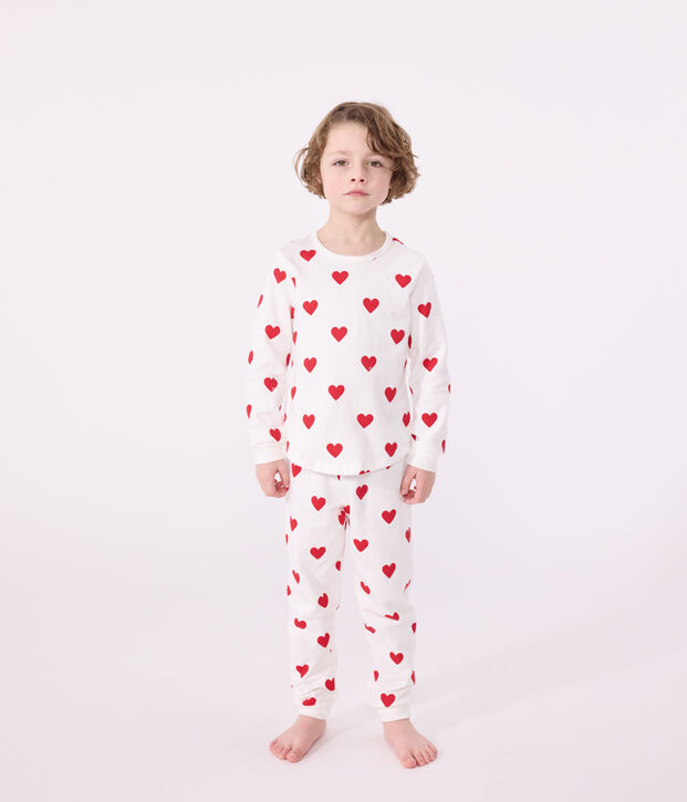 Pijama de punto con estampado de corazones para ni&ntilde;a blanco/rojo