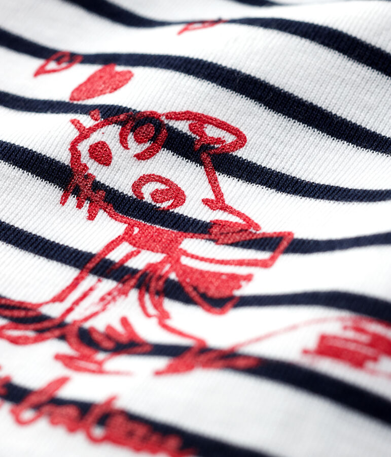 Blusa de manga corta de algod&oacute;n de beb&eacute; ni&ntilde;a blanco/azul