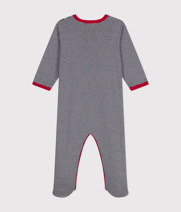 Pijama de beb&eacute; de manga larga de algod&oacute;n azul/blanco