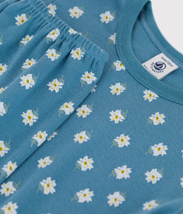 Pijama de algod&oacute;n con flor para ni&ntilde;a azul/multicolor