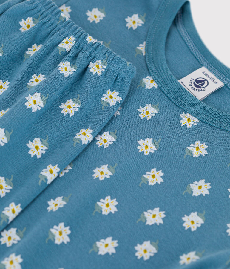 Pijama de algod&oacute;n con flor para ni&ntilde;a azul/multicolor