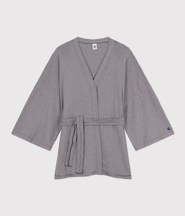 Quimono de rayas para mujer azul/blanco